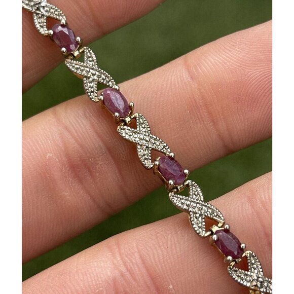 Vintage Sterling Silver Bracelet 925 Ruby Tennis 7” Dbj Victoria Townsend - Picture 2 of 10